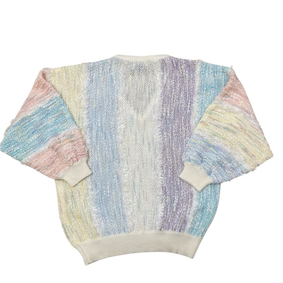 Vintage 80’s Pastel Rainbow Knit V-Neck Sweater, Colorful, Preppy, Women’s Large - Picture 5 of 7